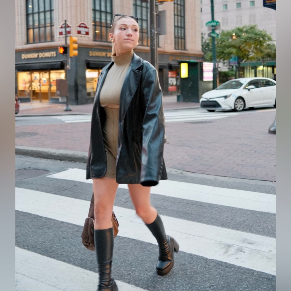 Black Oversized Leather Blazer